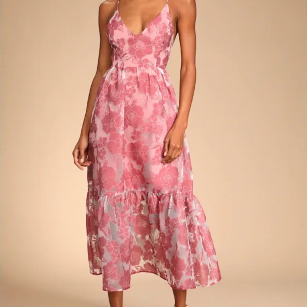 Feeling Like Forever Rose Jacquard Organza Lace-Up Midi Dress